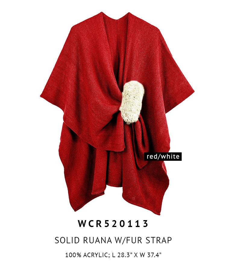 Solid Ruana with Fur Strap