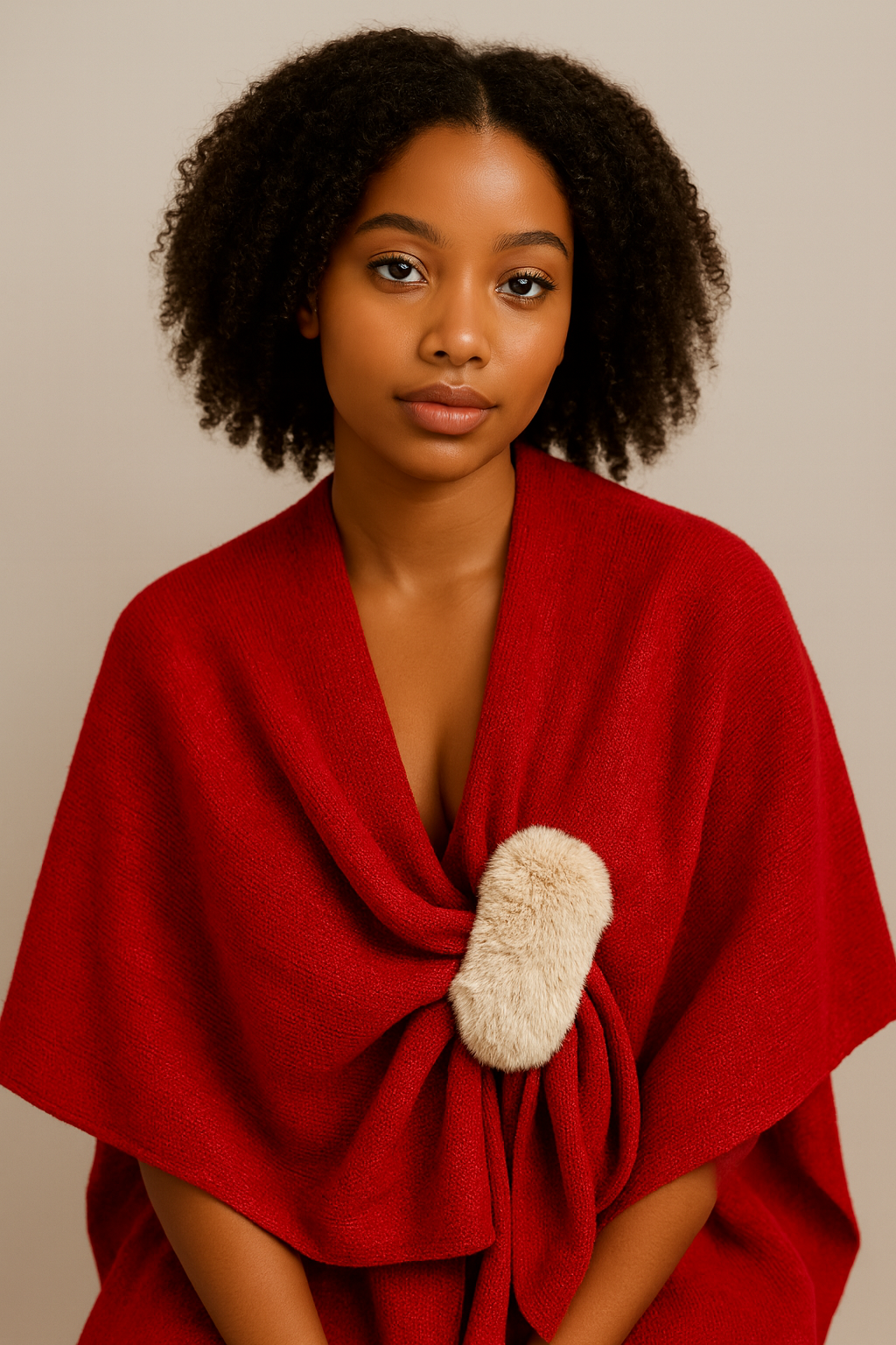 Solid Ruana with Fur Strap