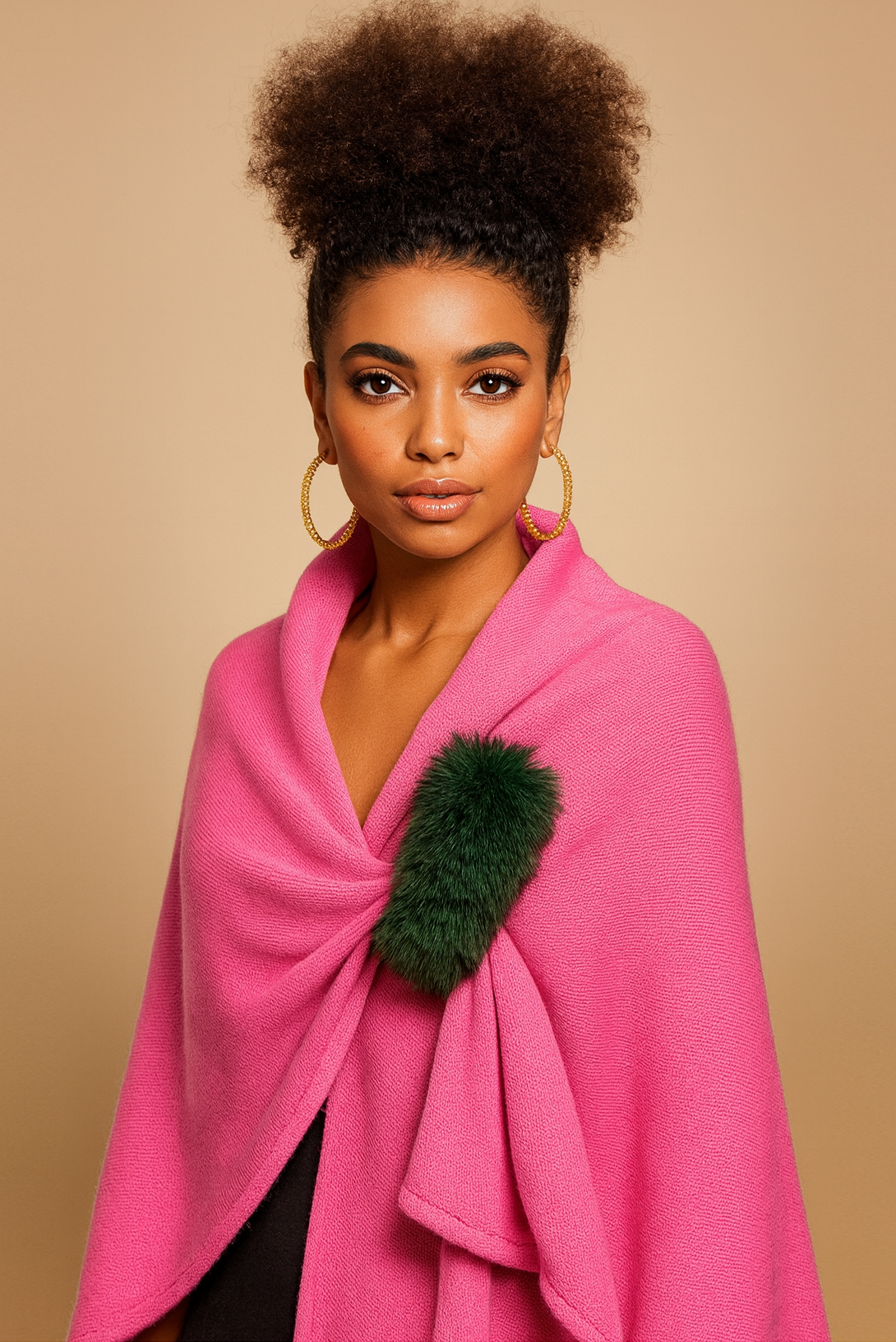 Solid Ruana with Fur Strap