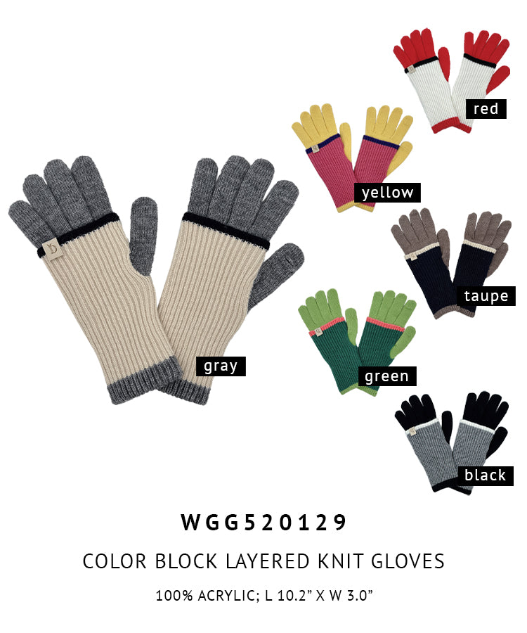 Color Block Layered Knit Gloves