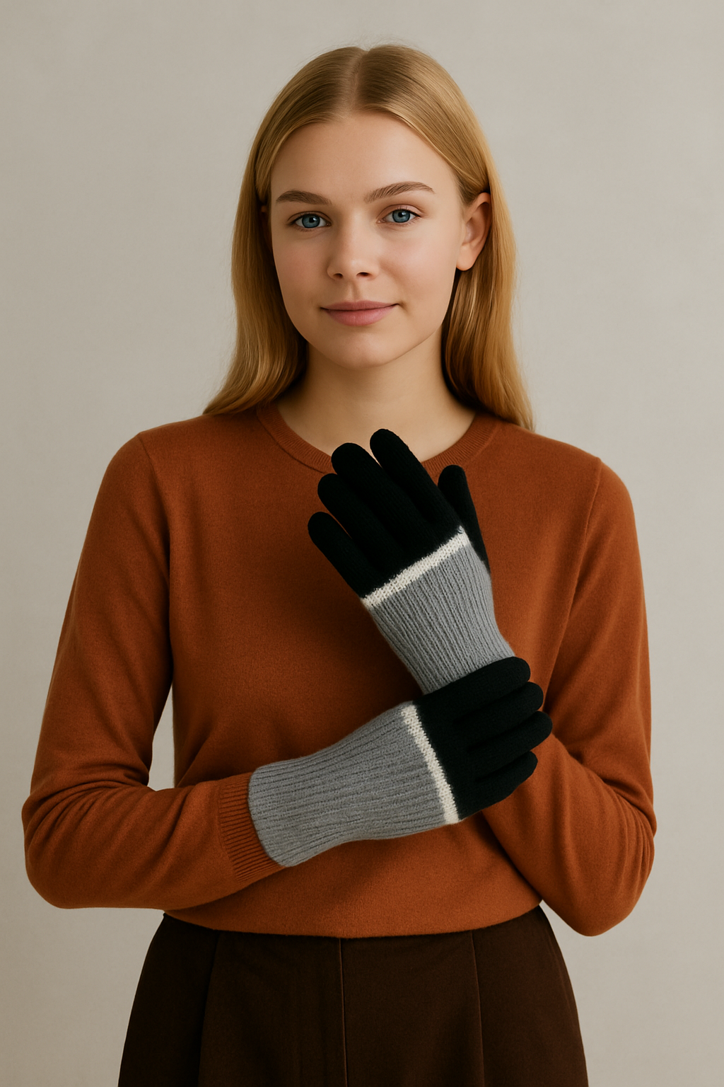 Color Block Layered Knit Gloves