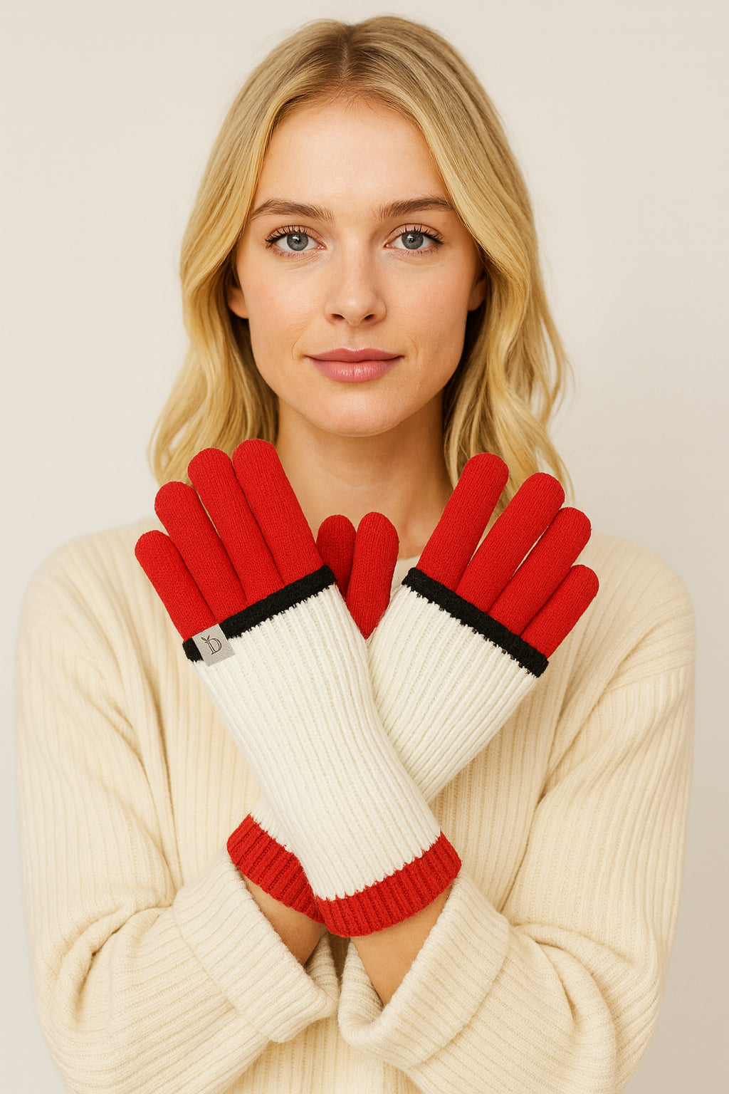 Color Block Layered Knit Gloves