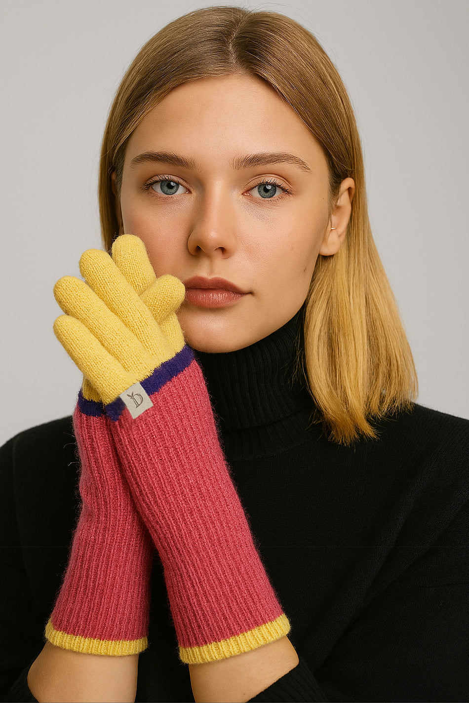 Color Block Layered Knit Gloves