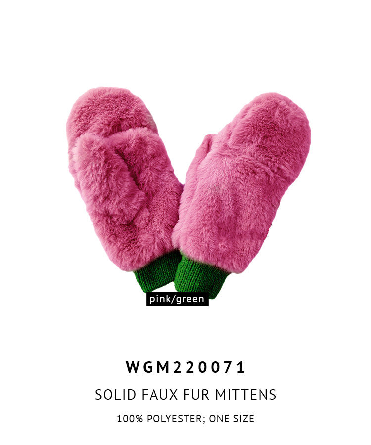 Solid Faux Fur Mittens