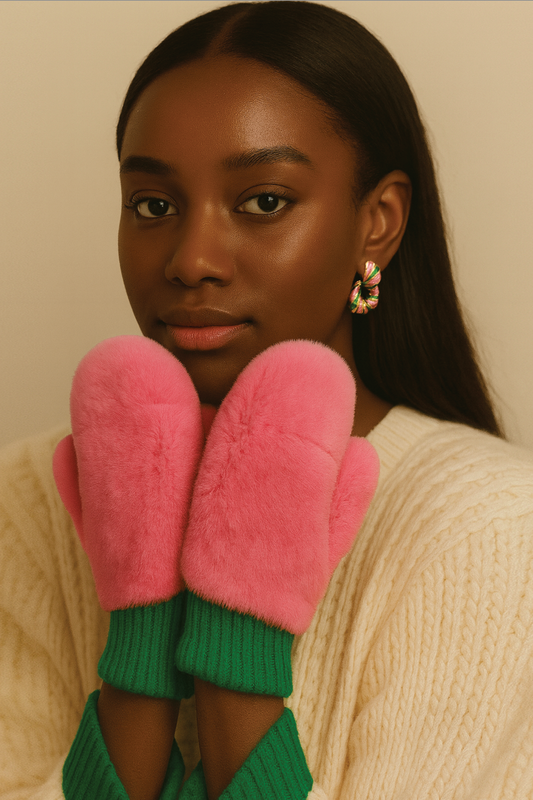 Solid Faux Fur Mittens