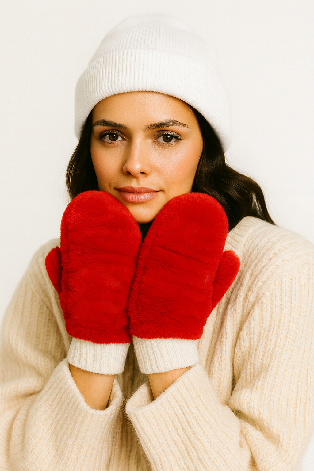 Solid Faux Fur Mittens
