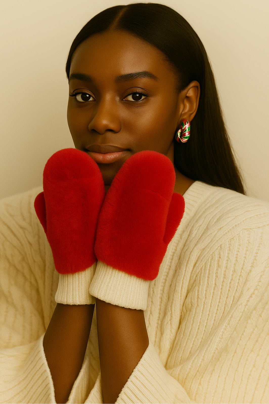 Solid Faux Fur Mittens