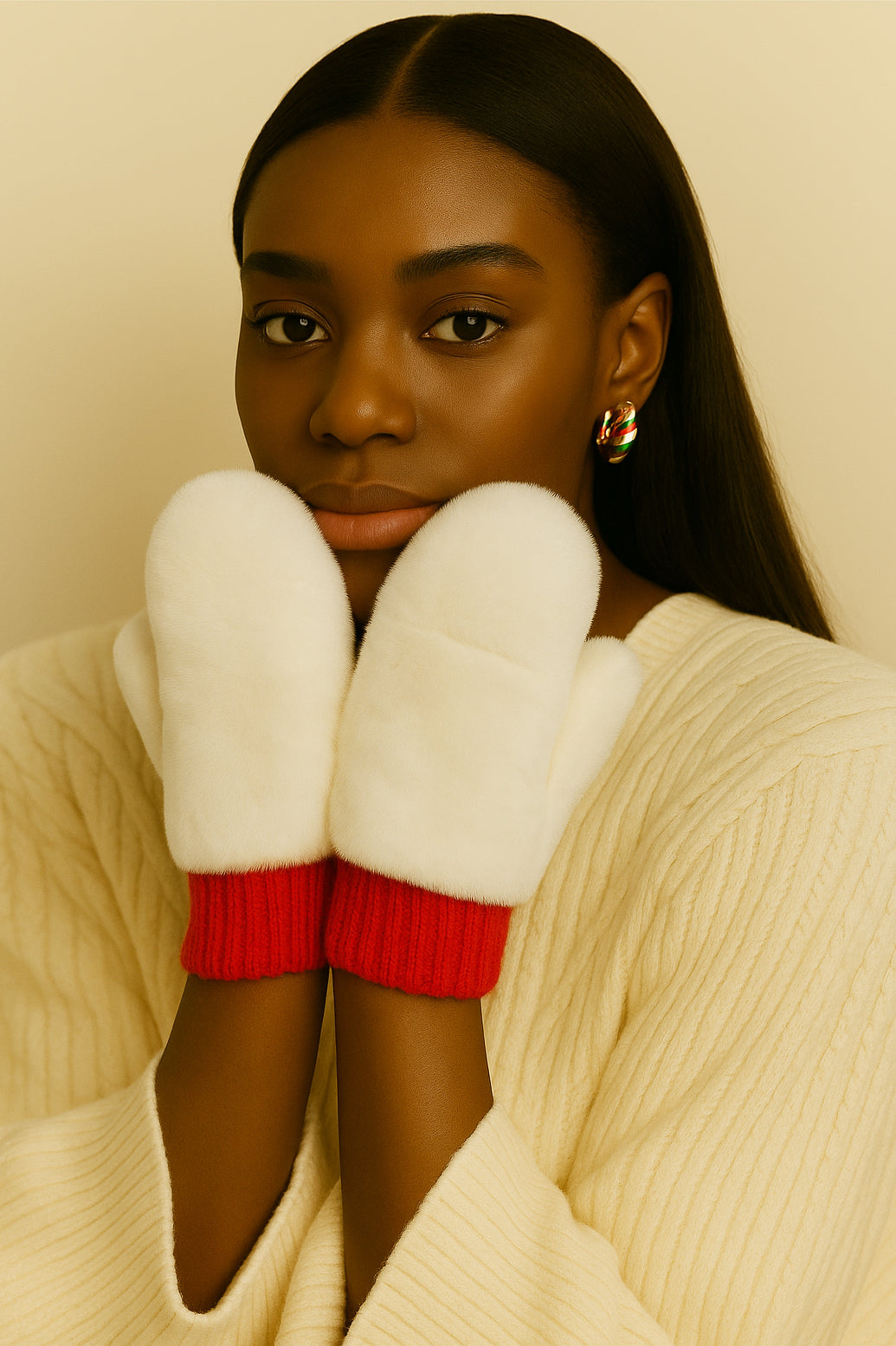 Solid Faux Fur Mittens