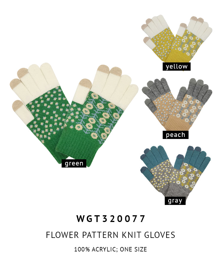 Flower Pattern Knit Gloves
