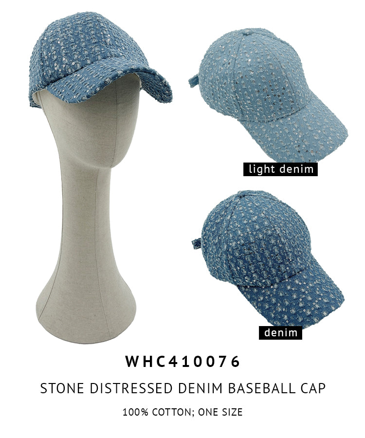 Stone Distressed Denim Baseball Cap