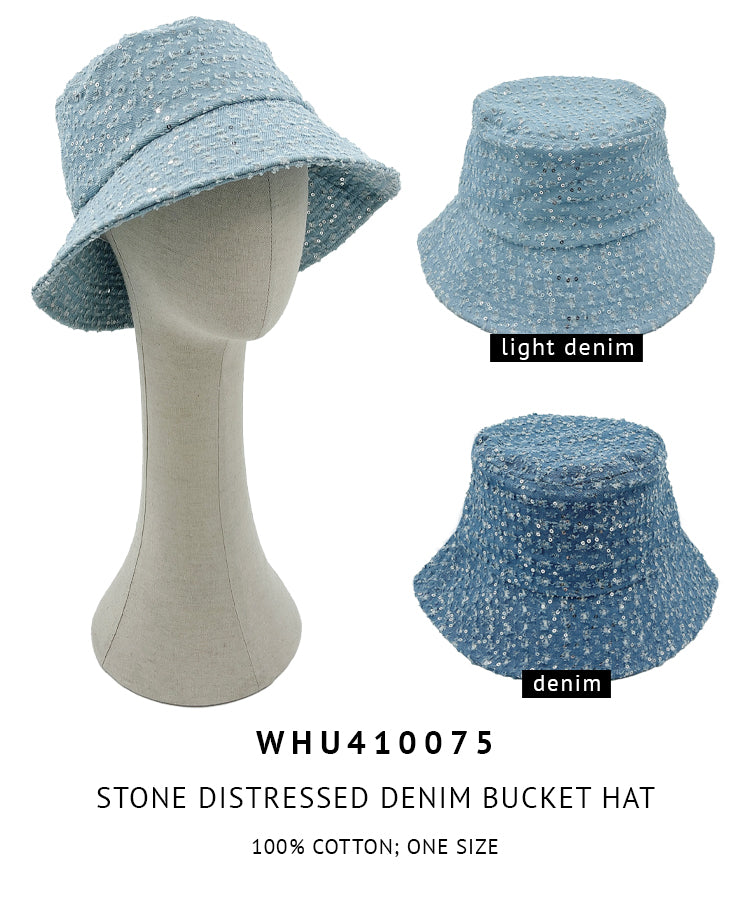 Stone Distressed Denim Bucket Hat