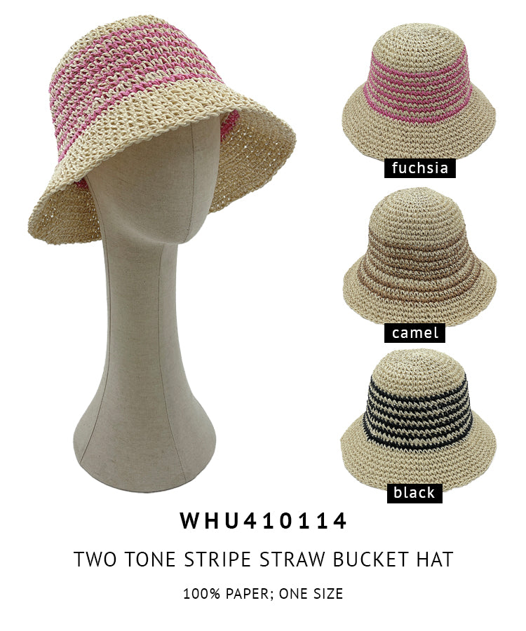 Two Tone Stripe Straw Bucket Hat