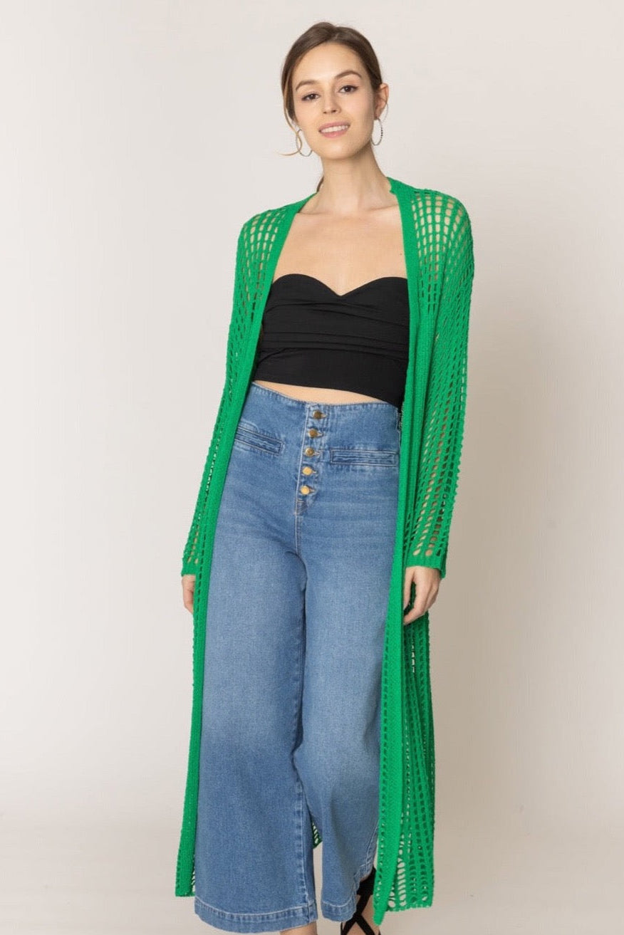 Chest Blocked Crochet Long Cardigan