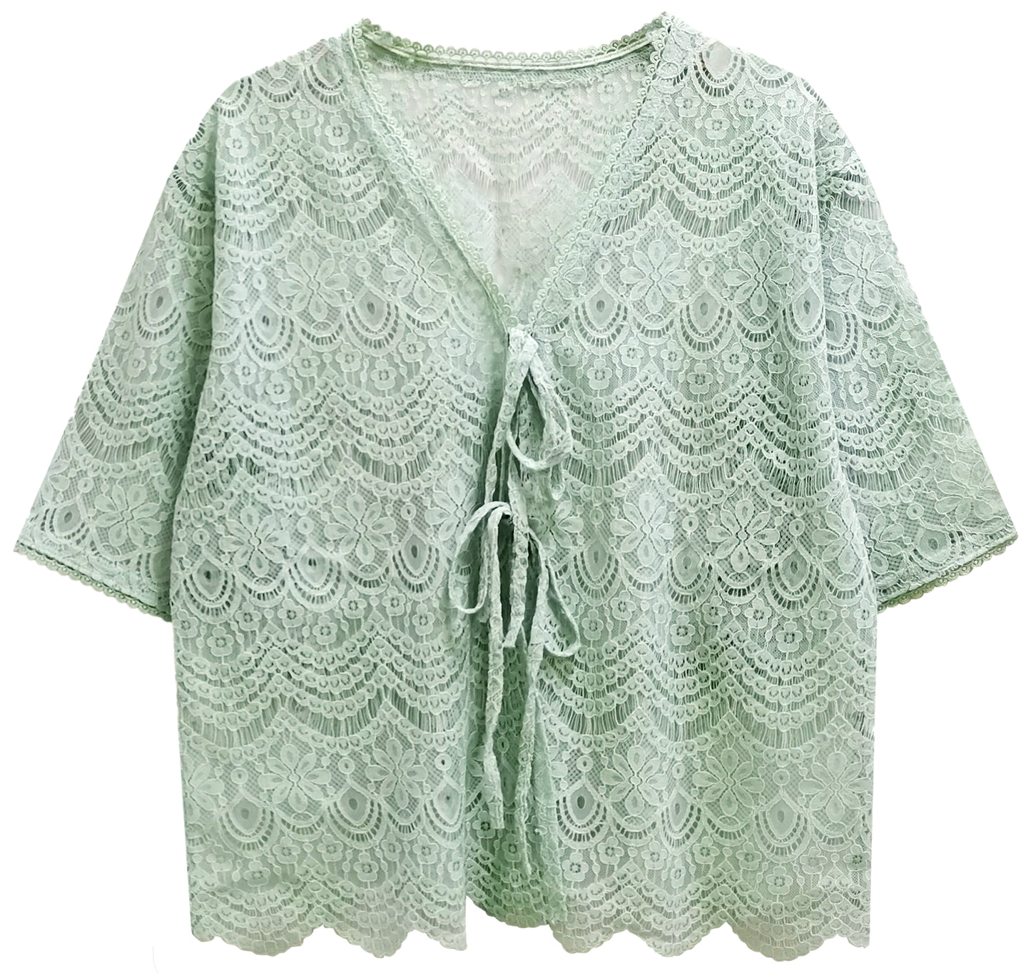 Lace Tie Front Short Cardigan