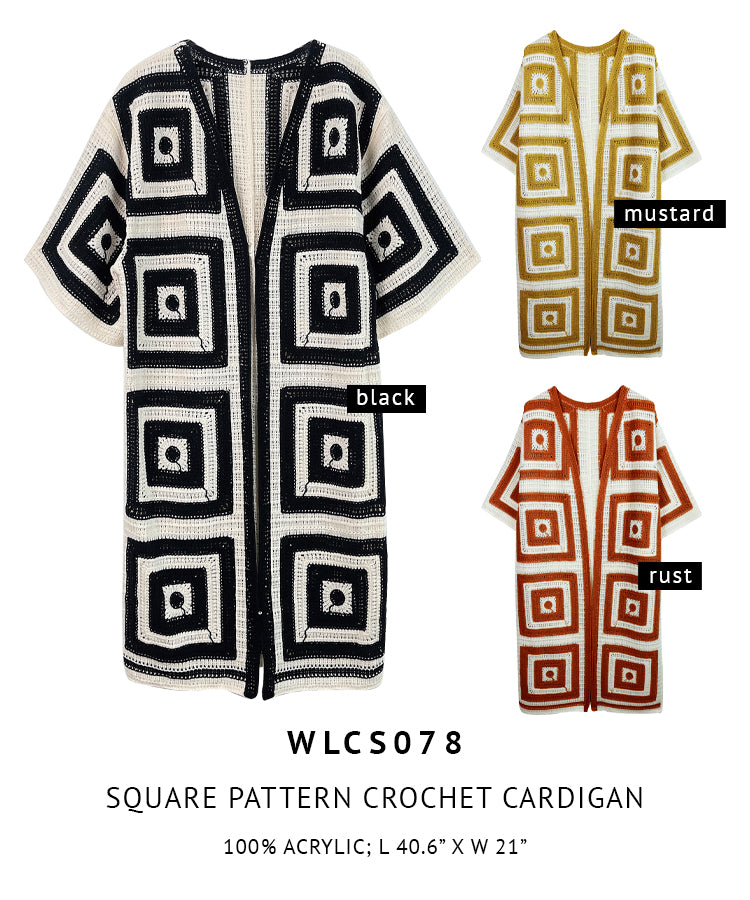 Square Pattern Crochet Cardigan