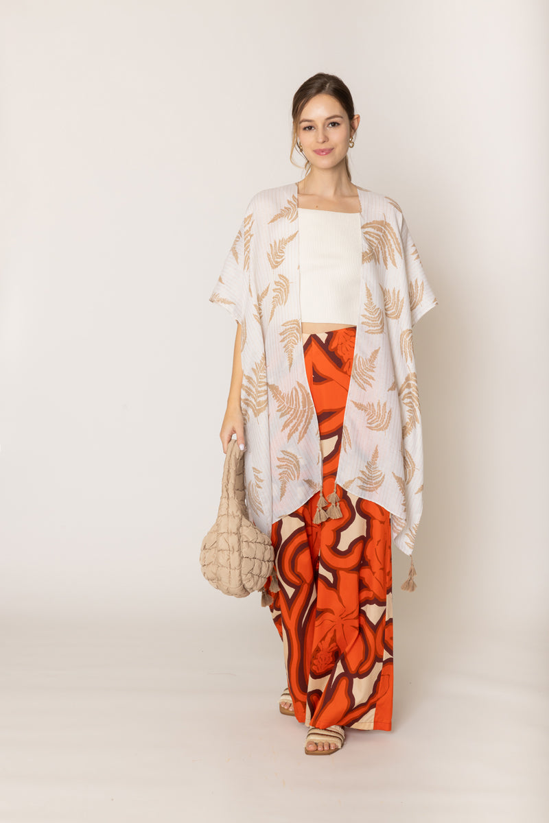 Two Tone Print Lurex Kimono