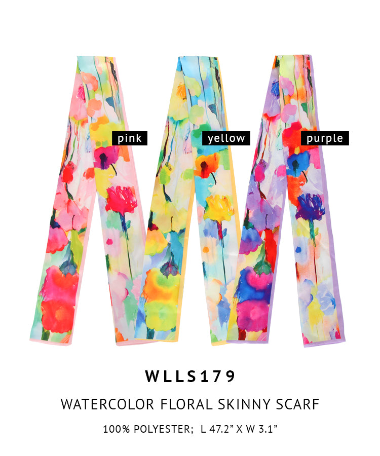 Watercolor Floral Skinny Scarf