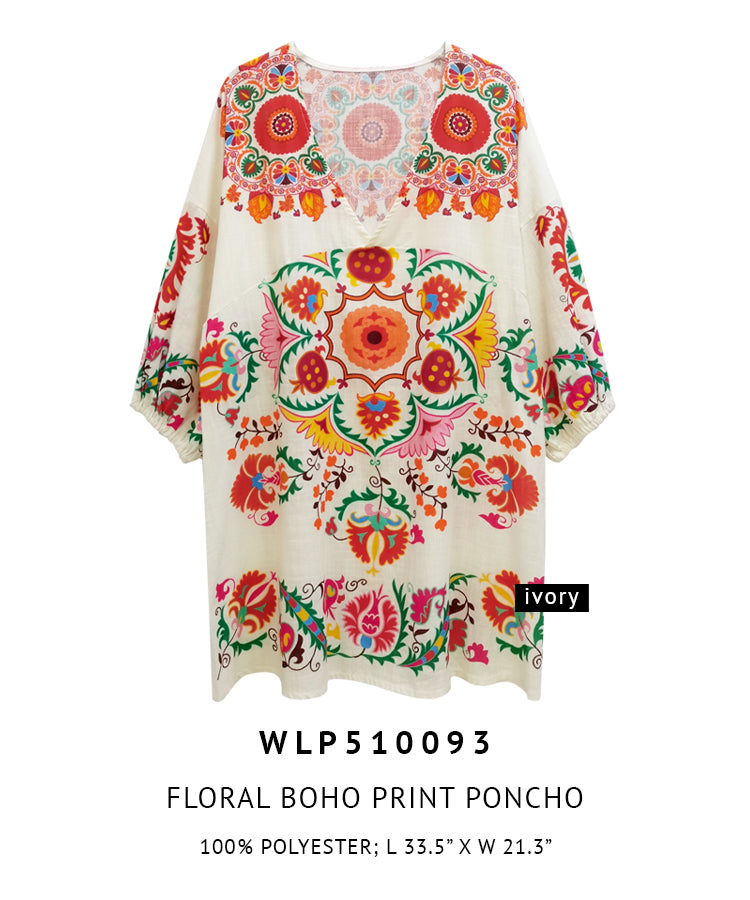 Floral Boho Print Poncho