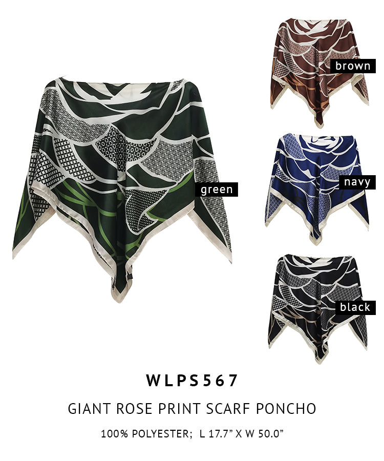 Silky Satin Print Scarf Poncho
