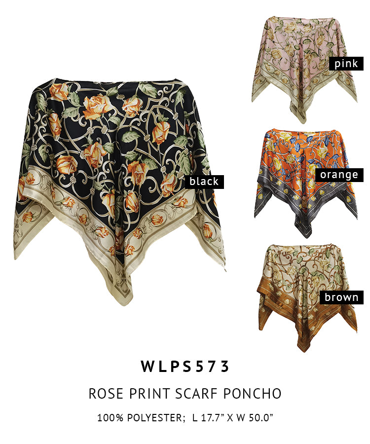 Silky Satin Print Scarf Poncho