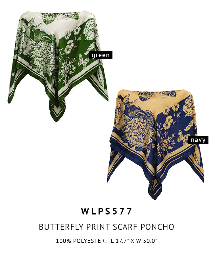 Silky Satin Print Scarf Poncho