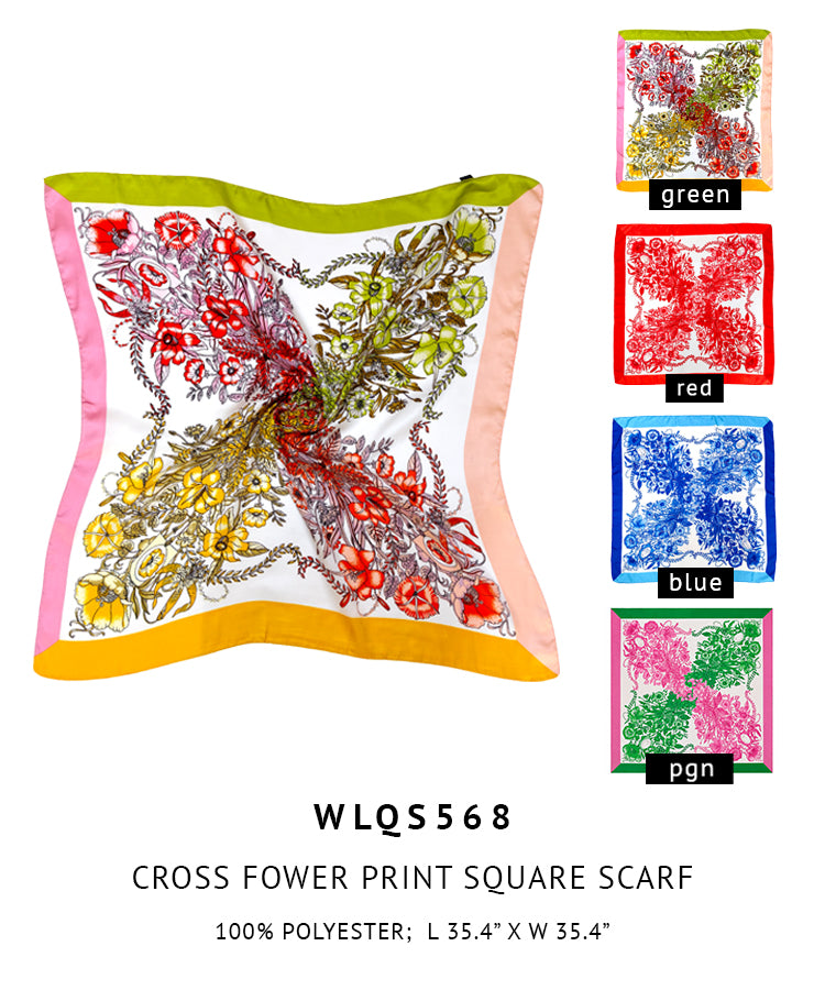 Cross Flower Print Square Scarf
