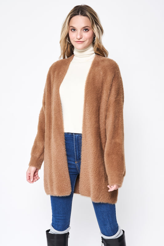 Fuzzy Open Front Knit Cardigan