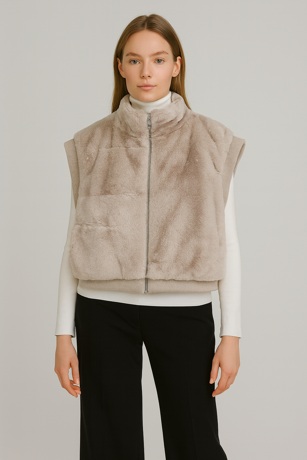 Faux Fur Rib Sleeve Vest