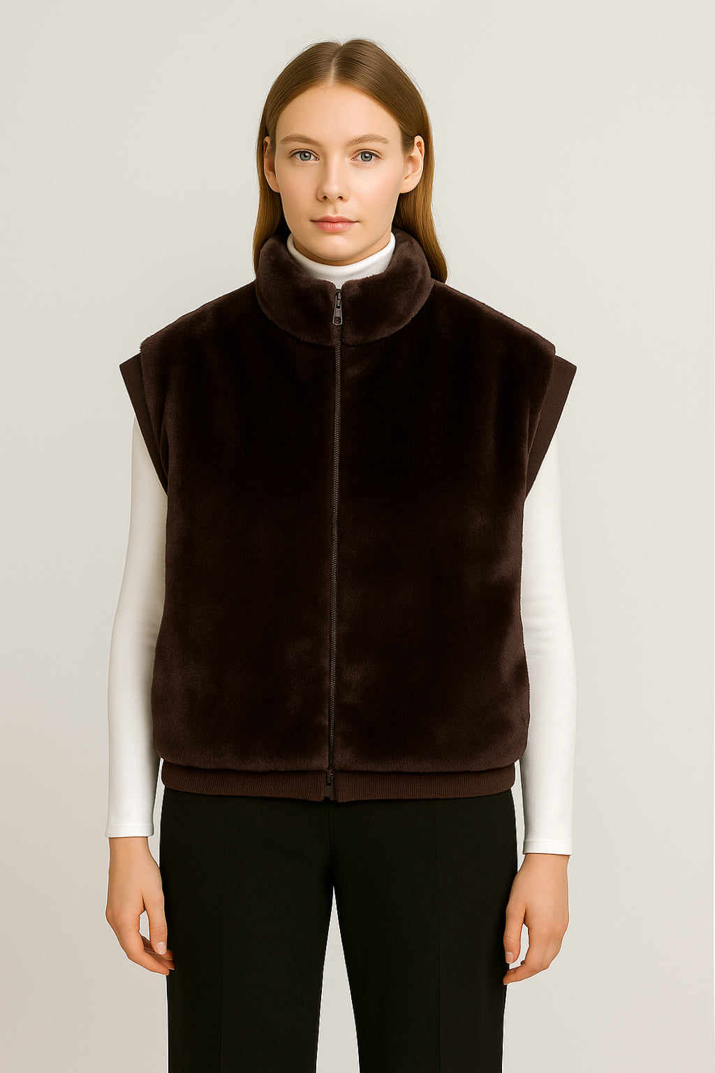 Faux Fur Rib Sleeve Vest
