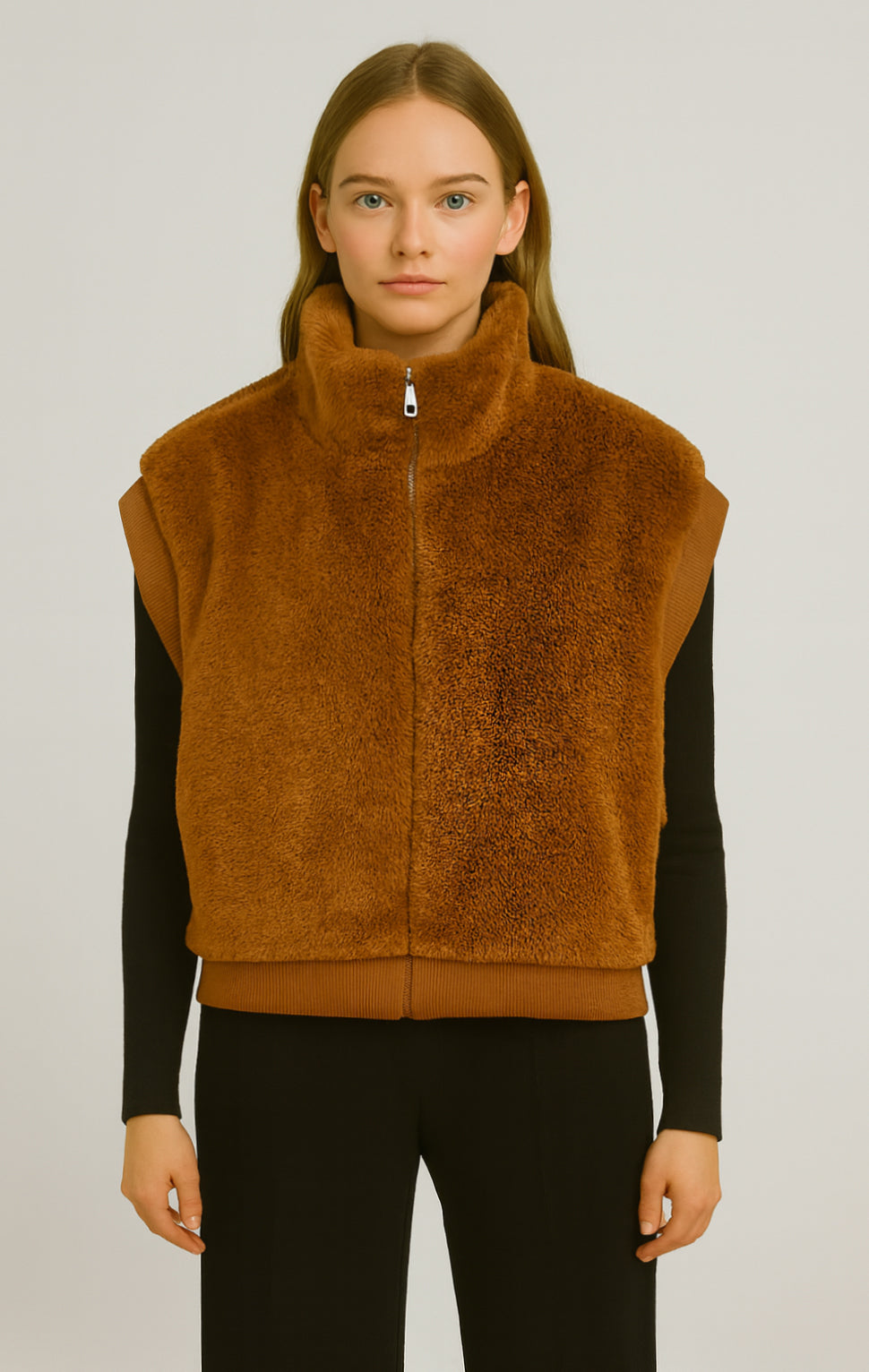 Faux Fur Rib Sleeve Vest