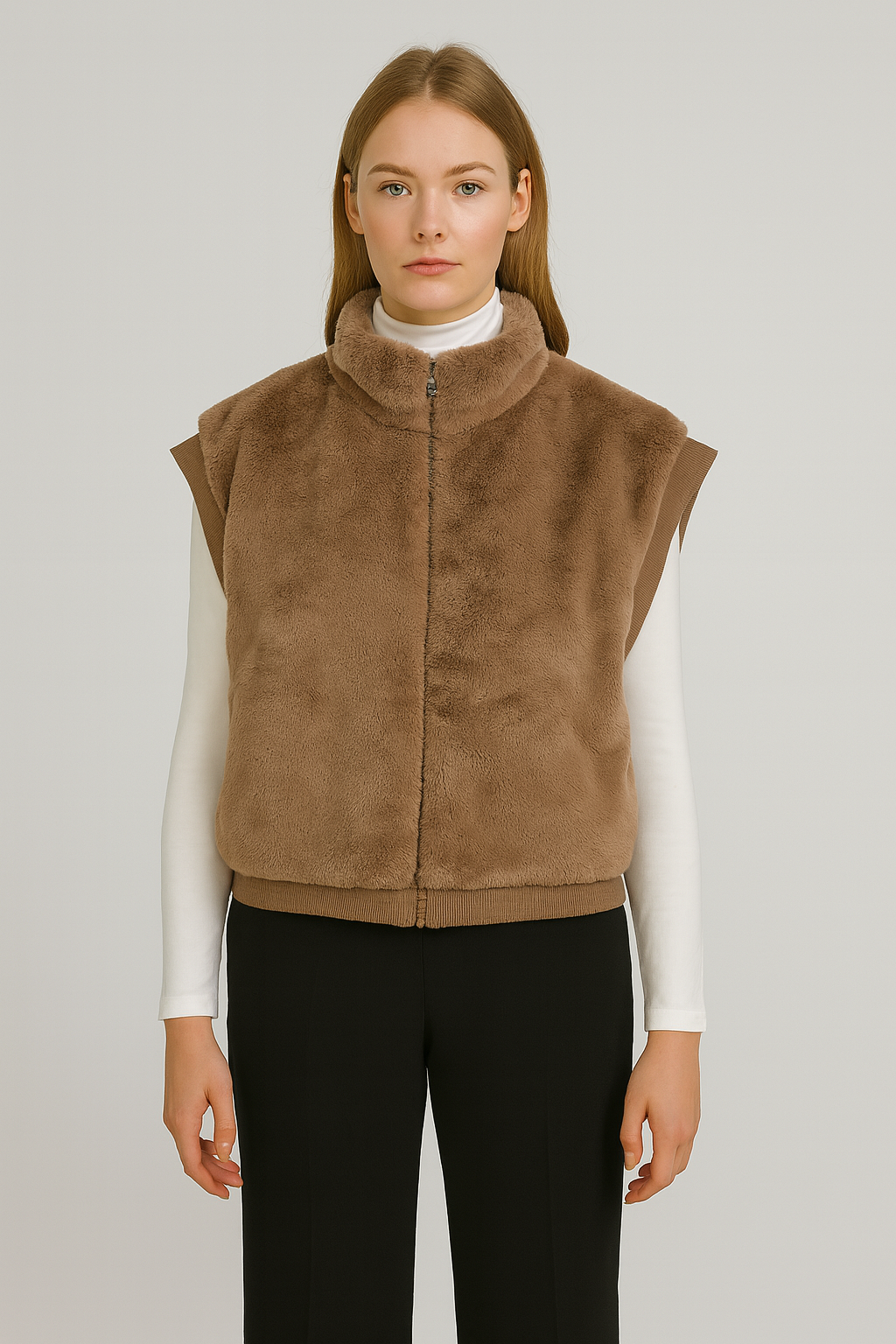 Faux Fur Rib Sleeve Vest