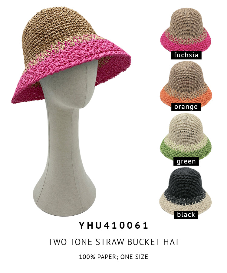 Two Tone Straw Bucket Hat