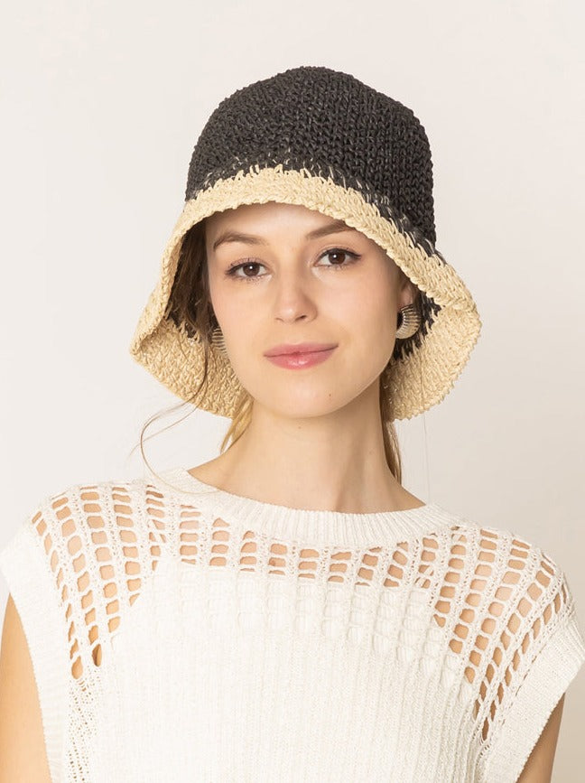 Two Tone Straw Bucket Hat