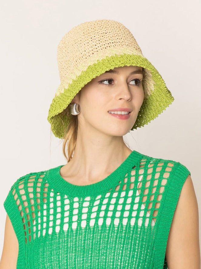 Two Tone Straw Bucket Hat