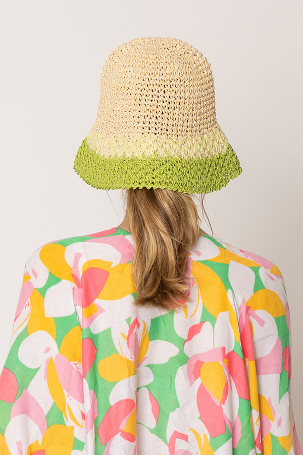 Two Tone Straw Bucket Hat