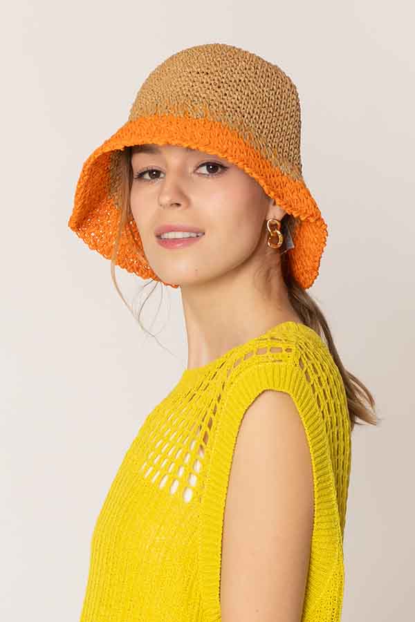 Two Tone Straw Bucket Hat