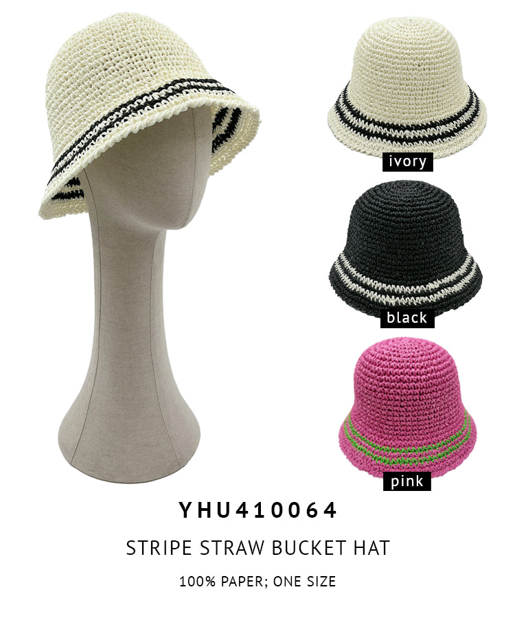 Stripe Straw Bucket Hat