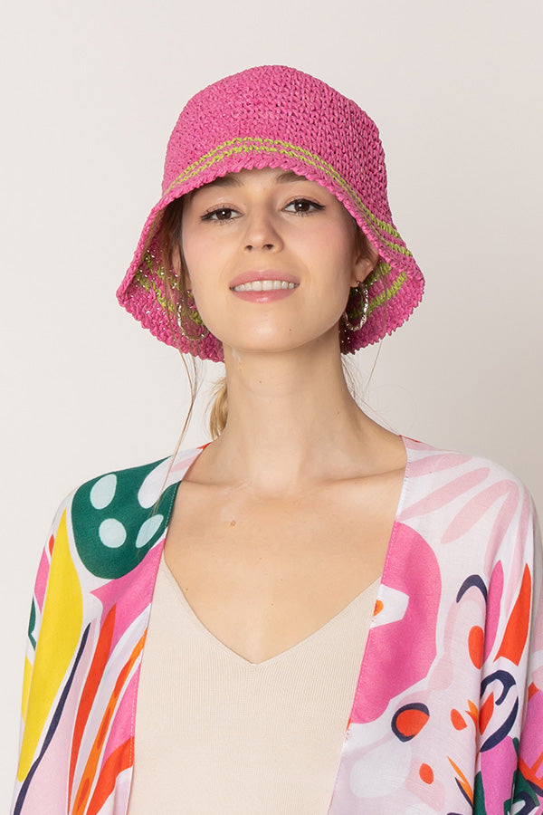 Stripe Straw Bucket Hat