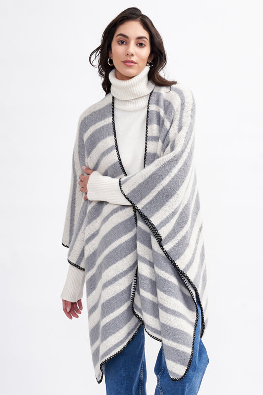 Cozy Stripe Two Tone Knit Kimono