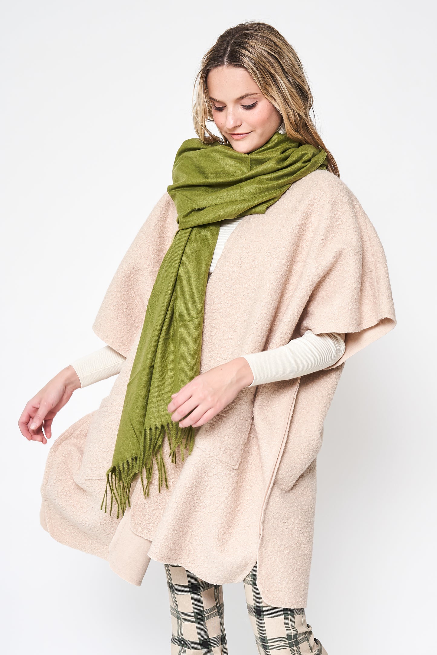 Solid Cozy Scarf With Fringe