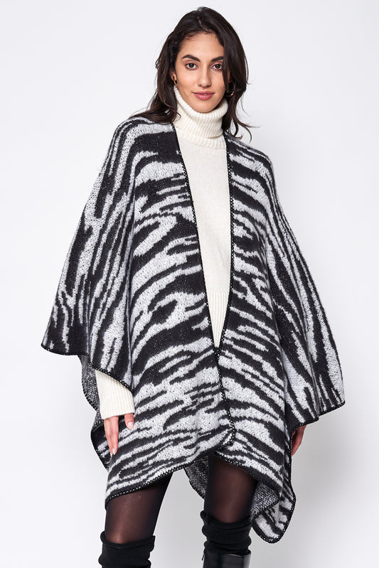 Open Front Zebra Knit Kimono