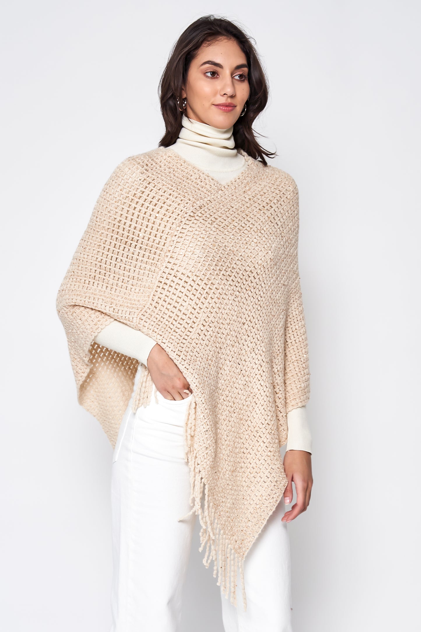 Fringed Solid Knit Poncho