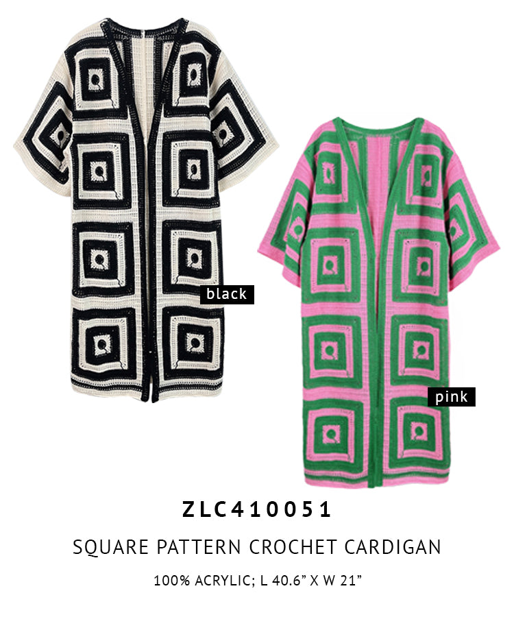 Square Pattern Crochet Cardigan