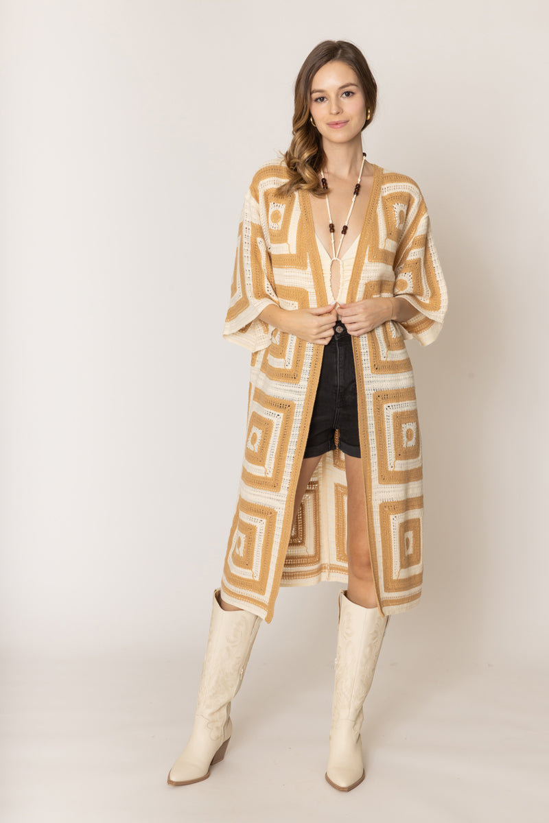 Square Pattern Crochet Cardigan