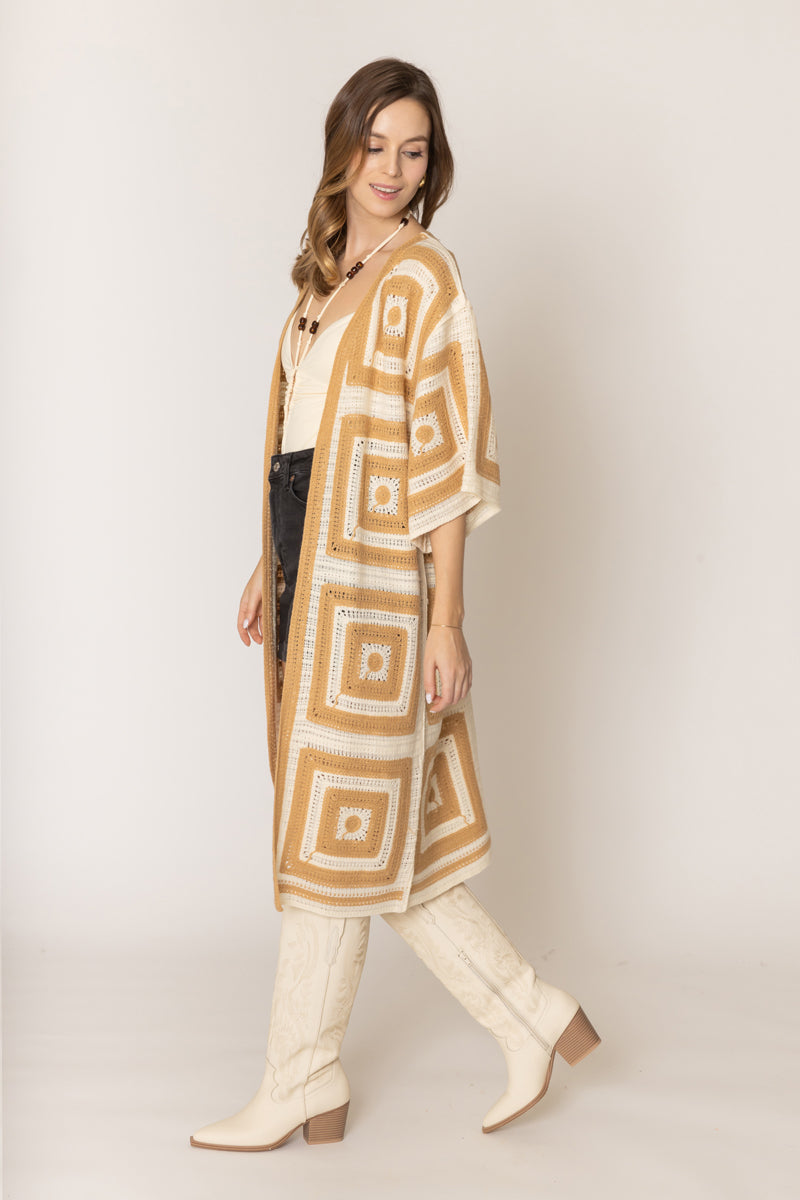 Square Pattern Crochet Cardigan