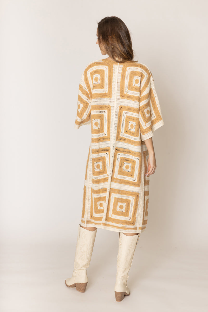 Square Pattern Crochet Cardigan