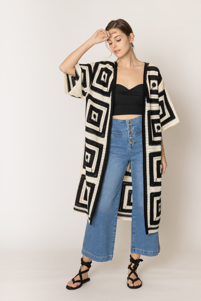 Square Pattern Crochet Cardigan