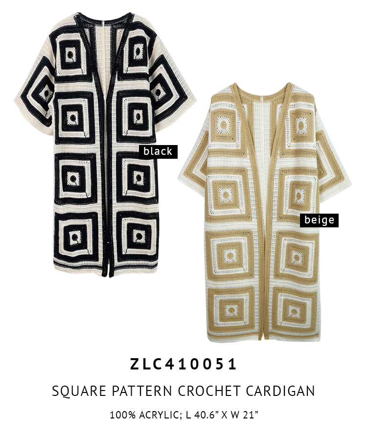 Square Pattern Crochet Cardigan