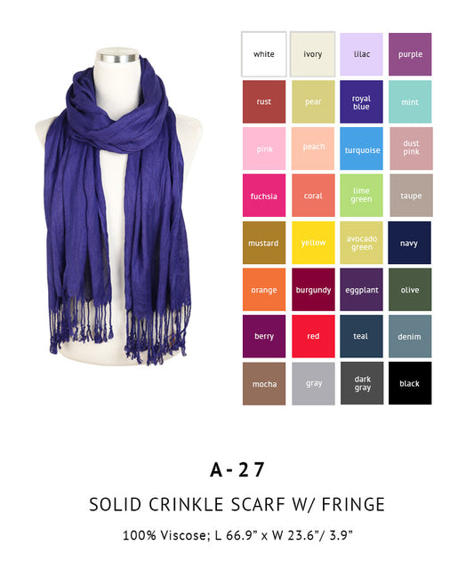 Solid Crinkle Scarf With Fringe