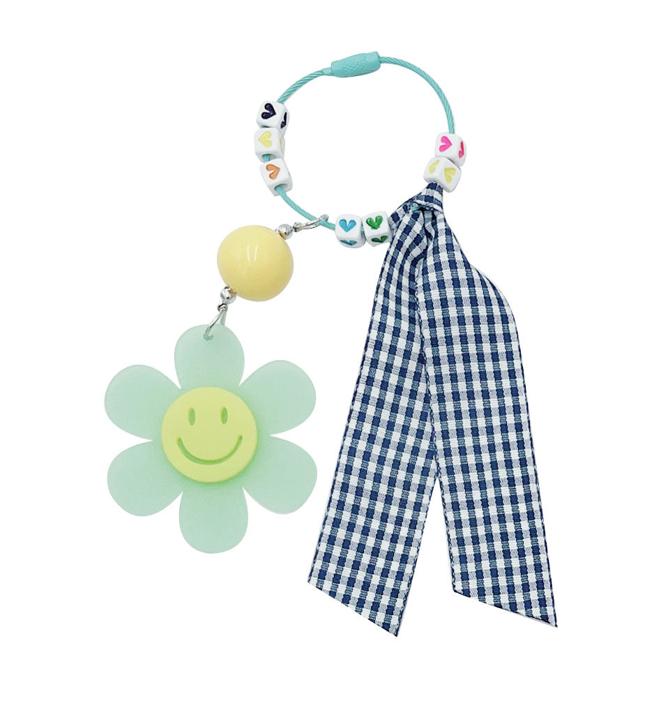 Gingham Ribbon Beaded Keychain